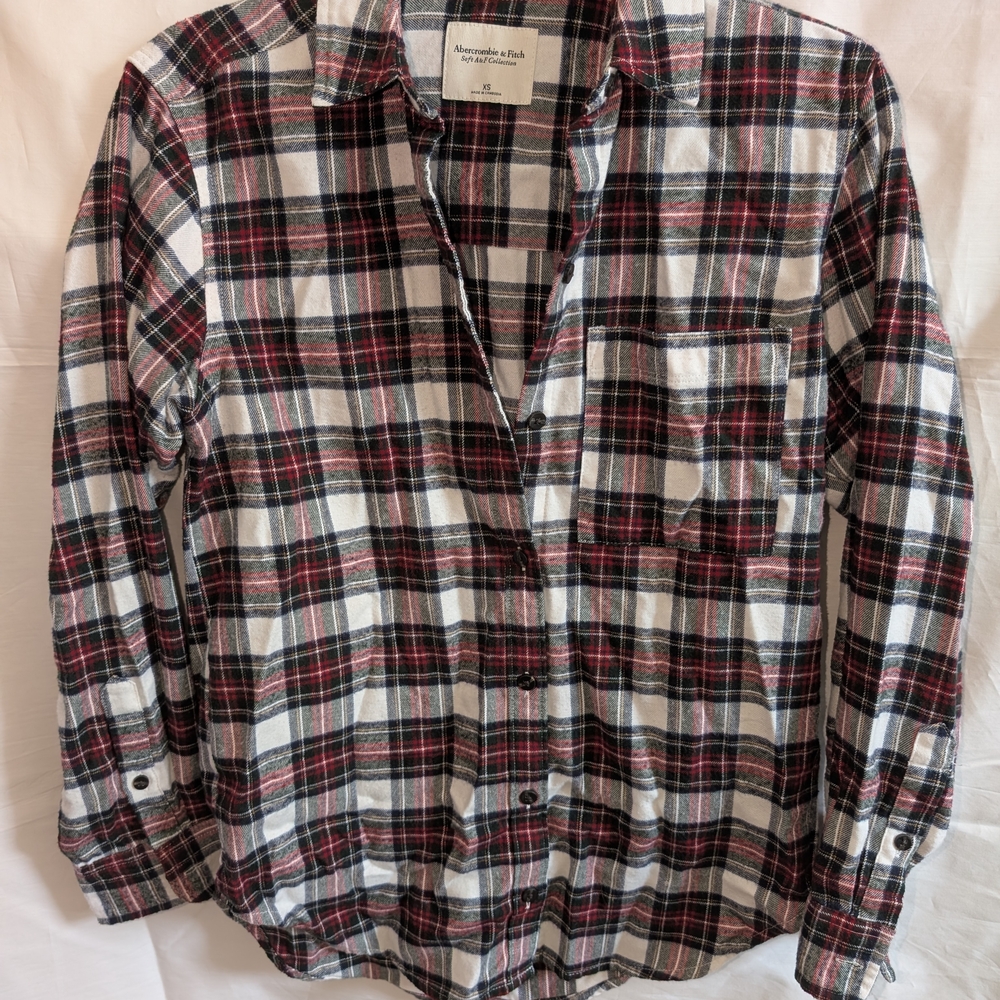 Abercrombie & Fitch White, Black & Red Plaid Button-Down Shirt
